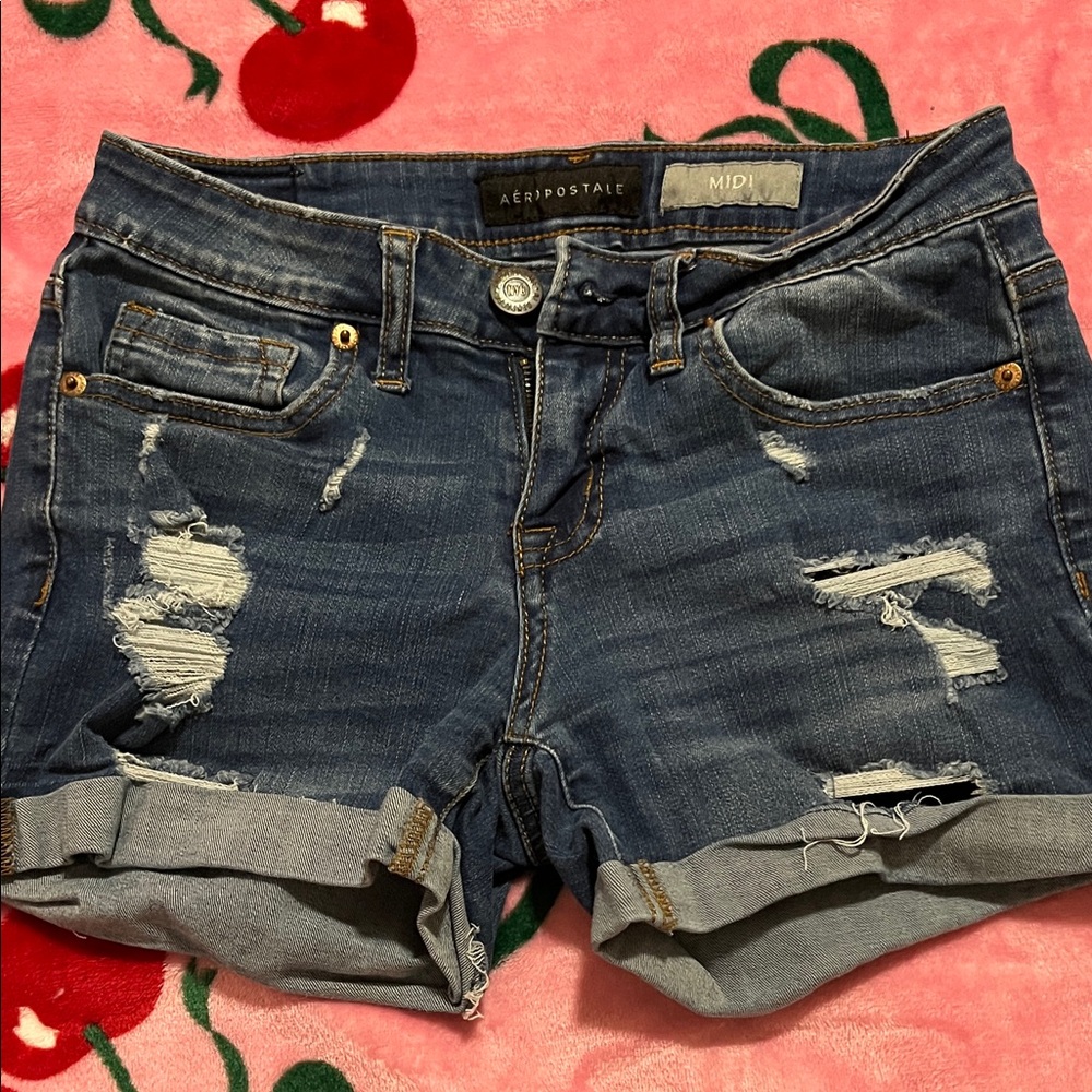 Aeropostale Blue Ripped Denim Shorts